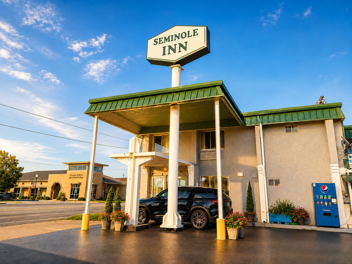 Architectural rendering of Seminole Inn showing the renovated exterior design